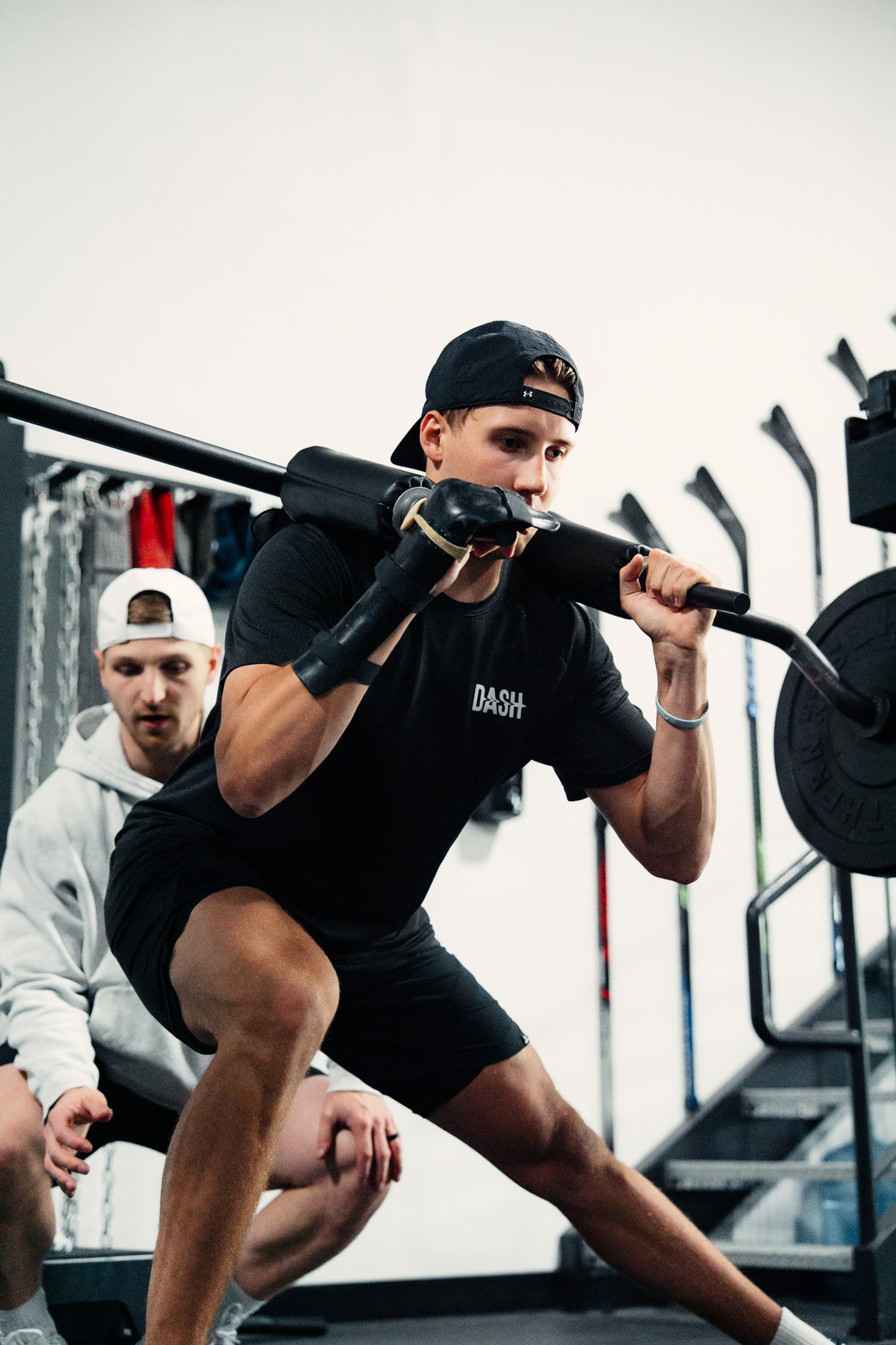 Hockey athlete squatting